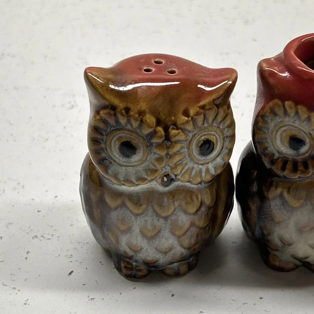 Vintage‎ Owl Salt & Pepper Stackers With Toothpick Holder